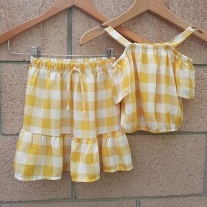 Heart & Arrow Girl's Gingham Crop Top Skirt 2 Piece Outfit Set Size 5 Yellow